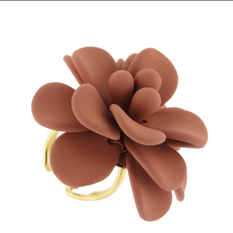 Terracotta Hibiscus Silk Effect Adjustable Ring